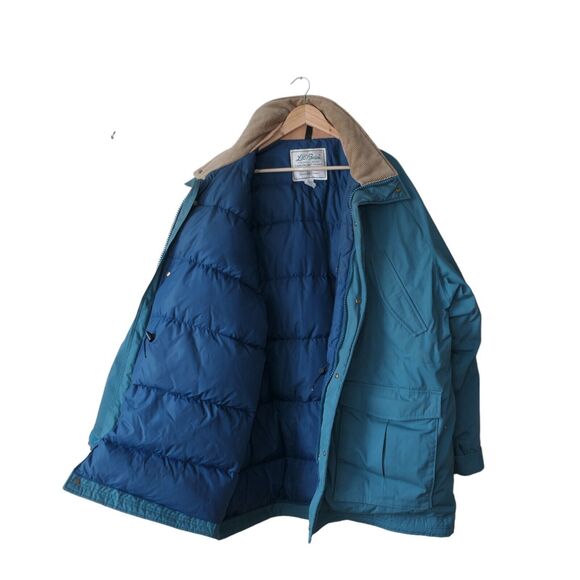 Vintage L.L. Bean Sz XL Goose Down Timberline Parka Teal Barn Jacket Corduroy - Picture 11 of 16